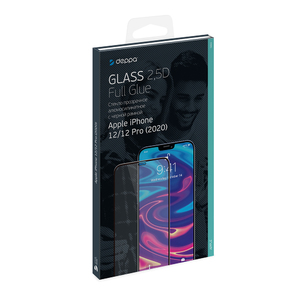 Защитное стекло 2,5D Full Glue для Apple iPhone 12/12 Pro (2020), 0.3 мм, черная рамка, Deppa 62701