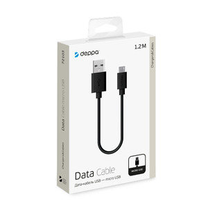 Дата-кабель USB-microUSB, 1.2м, черный Deppa, 72103