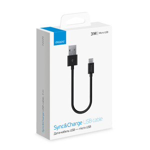 Дата кабель USB - micro USB, 3м, черный, Deppa, 72229