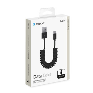 Дата-кабель USB-microUSB, витой, 1.5м, черный, Deppa, 72123