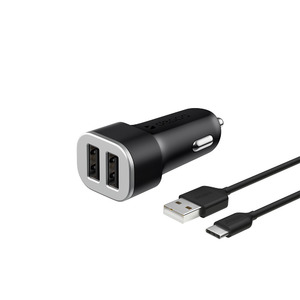 АЗУ 2 USB 2.4А + кабель USB Type-C, черный, Ultra, Deppa, 11284
