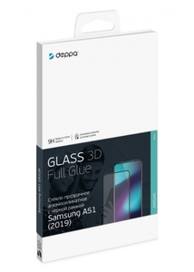Защитное стекло 3D Full Glue для Samsung Galaxy A51 (2020), 0.3 мм, черная рамка, Deppa 62624