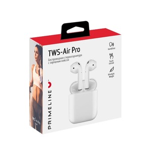 Беспроводная стереогарнитура TWS-Air Pro, BT 5.0, зарядный чехол, белый, Prime Line, 4032