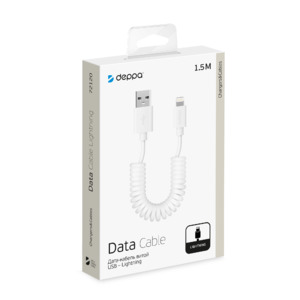 Дата-кабель USB - Lightning, витой, 1.5м, белый, Deppa