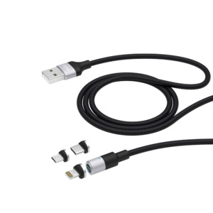 Дата-кабель USB 3 в 1: micro USB, USB-C, lightning , 2.4A, магнитный, ткань, черный, Deppa