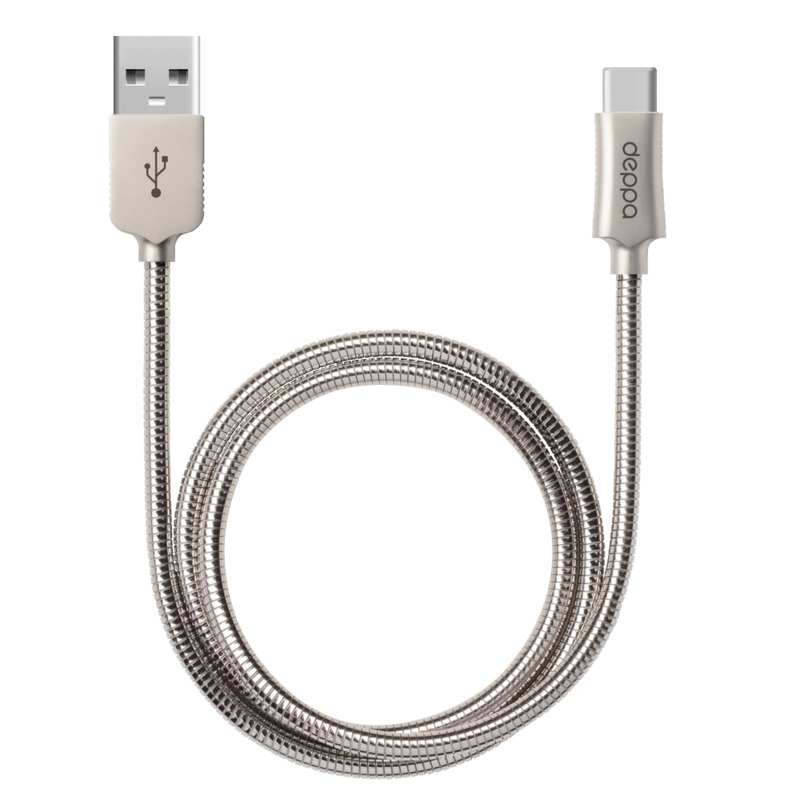 Дата-кабель Metal USB - Type-C, алюминий, 1.2м, стальной , Deppa, 72274