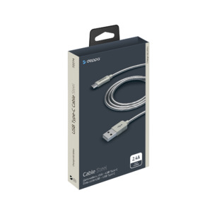 Дата-кабель Metal USB - Type-C, алюминий, 1.2м, стальной , Deppa, 72274