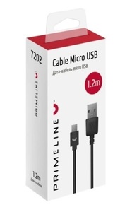 Дата-кабель USB - micro USB, 1.2м, черный, Prime Line, 7202