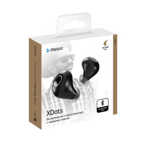 Беспроводные наушники с микрофоном XDots, TWS, BT 5.0, зарядный футляр 350 мАч, IPX5, черный, Deppa
