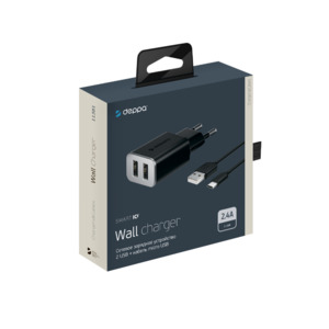 СЗУ 2 USB 2.4А + кабель micro USB, черный, Ultra, Deppa