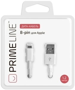 Дата-кабель lightning для Apple, 1.2м, белый, Prime Line, 7201